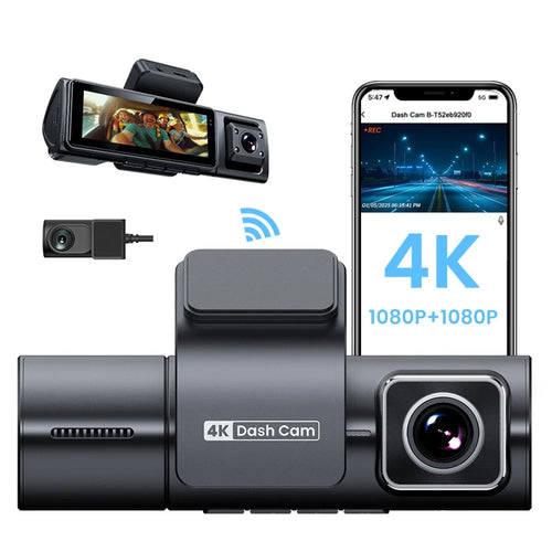 F9 3 Channels Dash Cam GPS 4K Front + 1080P Inside and Rear Night Vision Car Camera Support WiFi App Control - 1