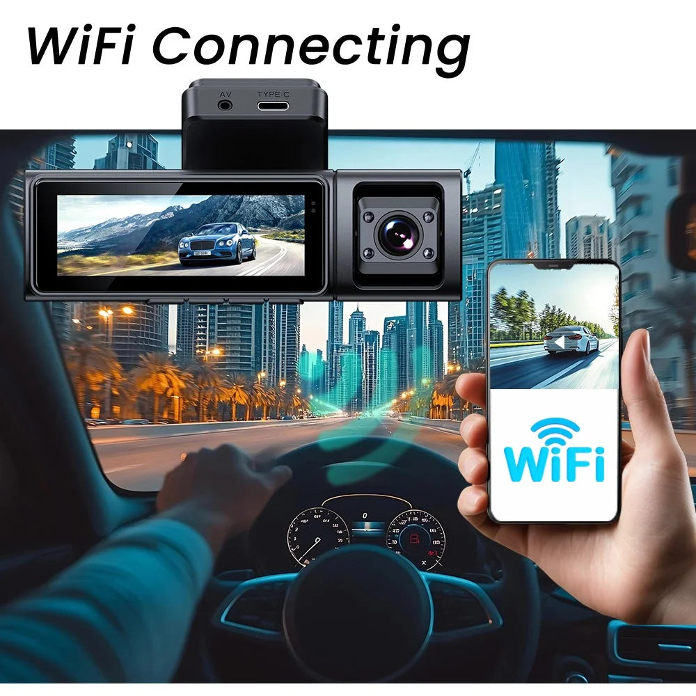 F9 3 Channels Dash Cam GPS 4K Front + 1080P Inside and Rear Night Vision Car Camera Support WiFi App Control - 3