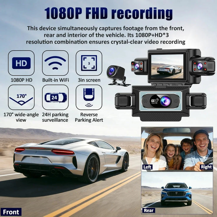 C313 1080P WiFi Dash Cam 4-Channel DVR Wireless Night Vision Parking Monitor Reverse Camera - Black - 3