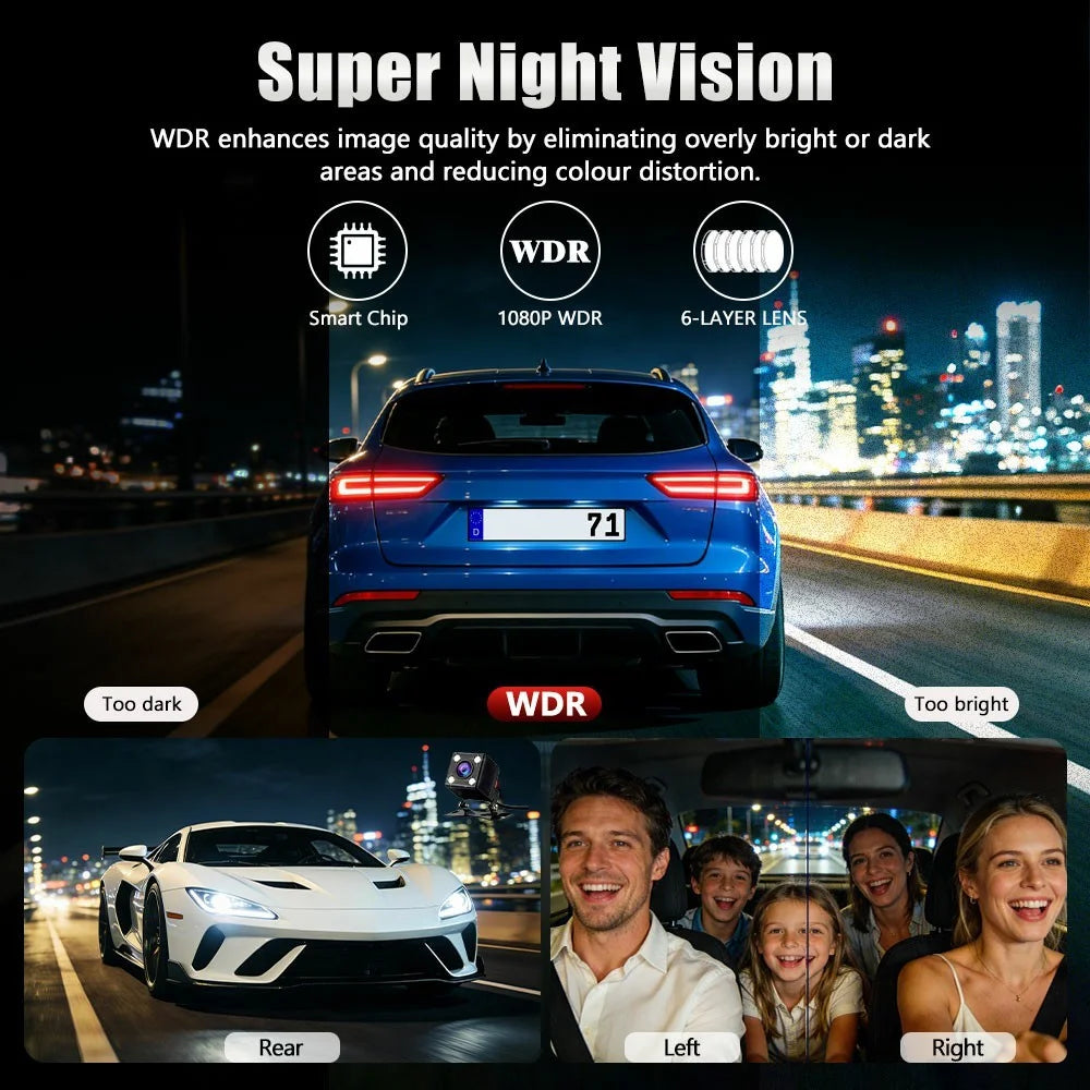 C313 1080P WiFi Dash Cam 4-Channel DVR Wireless Night Vision Parking Monitor Reverse Camera - Black - 4