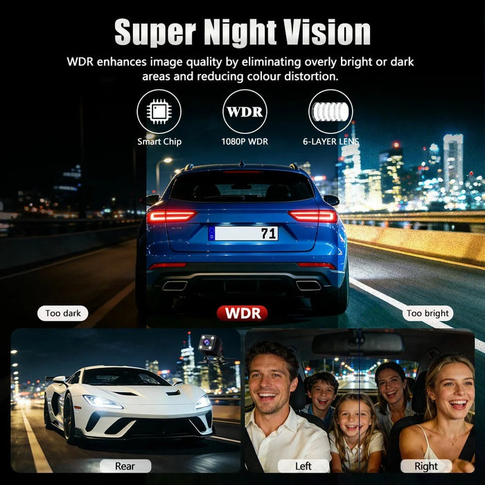 C313 1080P WiFi Dash Cam 4-Channel DVR Wireless Night Vision Parking Monitor Reverse Camera - Black - 4