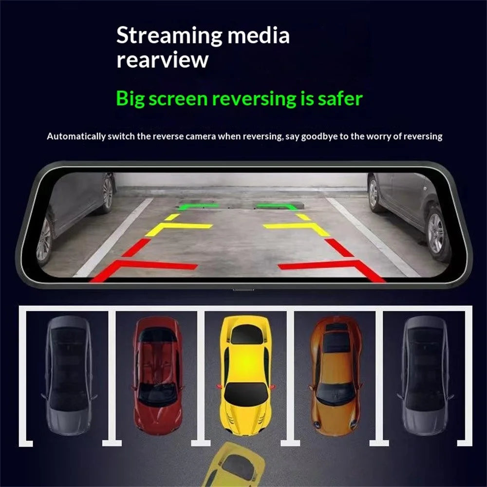 H111-TP HD Streaming Card Recorder Dash Cam 9.66 Inch IPS Touch Screen Dual Lens HD Night Vision Rearview Mirror DVR - 3