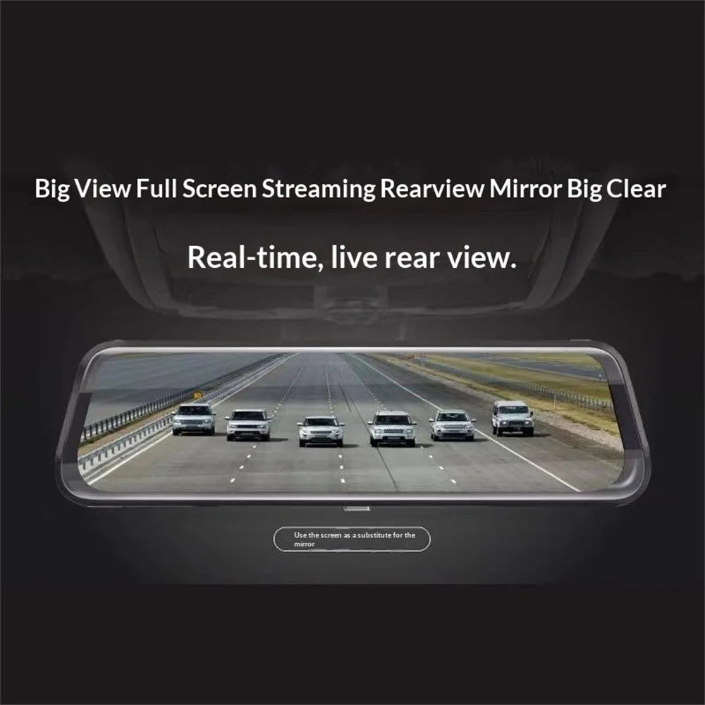 H111-TP HD Streaming Card Recorder Dash Cam 9.66 Inch IPS Touch Screen Dual Lens HD Night Vision Rearview Mirror DVR - 5