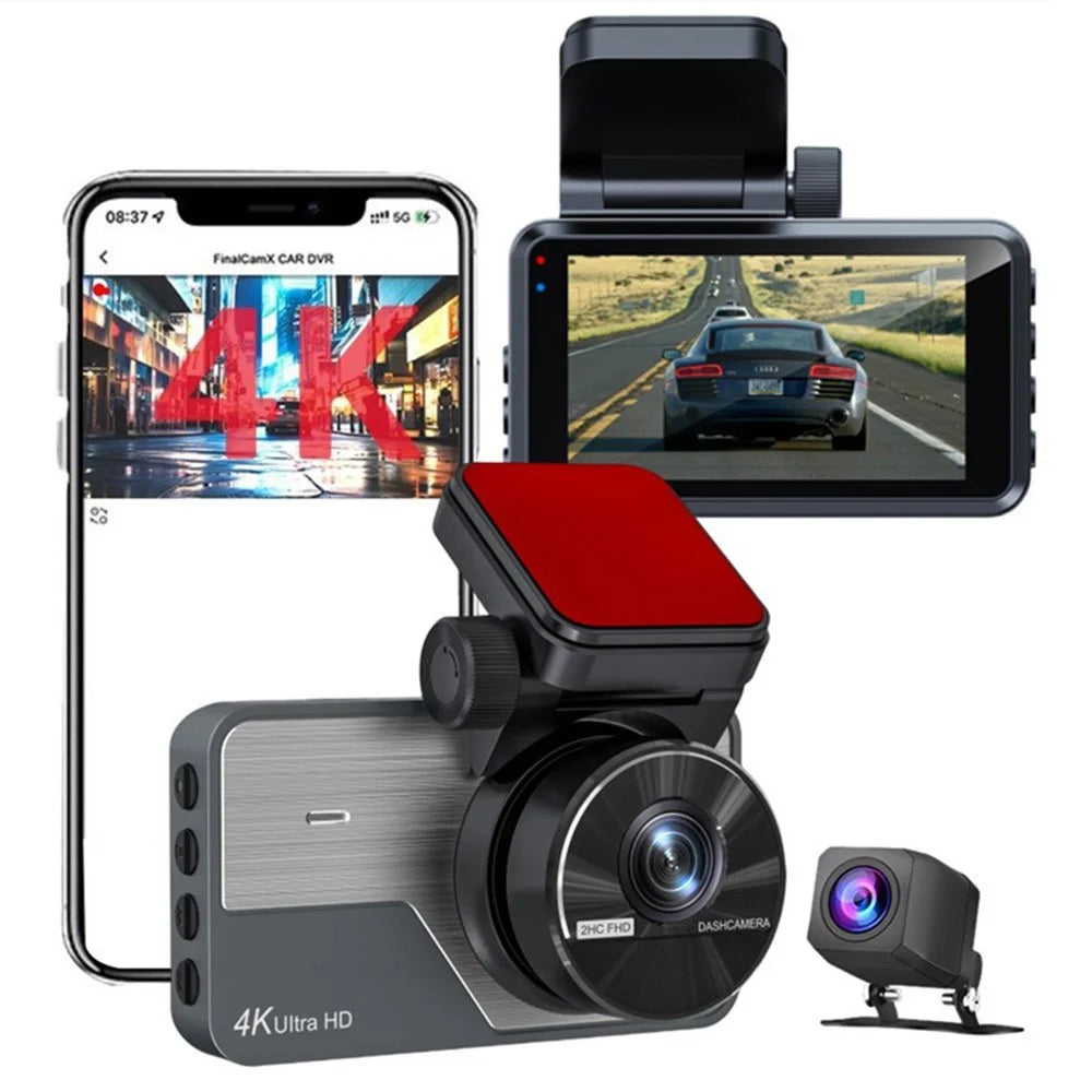 Y06 4K Front + 2K Rear Dash Cam 3.0 Inch IPS Screen Loop Recording Night Vision Driving Recorder Camera - Black - 1