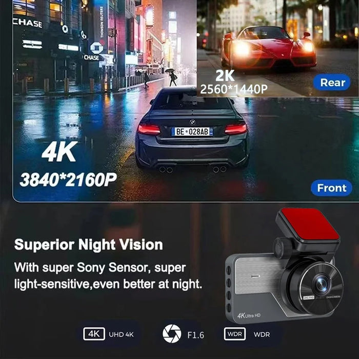 Y06 4K Front + 2K Rear Dash Cam 3.0 Inch IPS Screen Loop Recording Night Vision Driving Recorder Camera - Black - 3