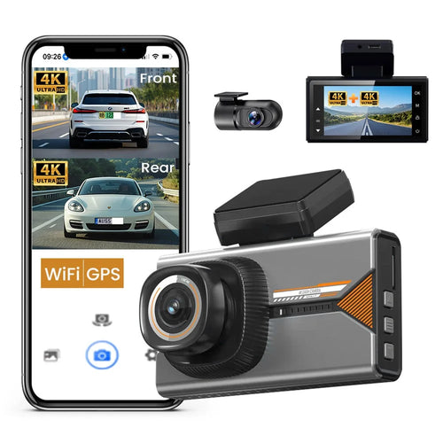 H006 Front 4K + Rear 4K Dash Camera 3 Inch IPS Screen WiFi GPS Car DVR Parking Monitor - Black+Silver - 1