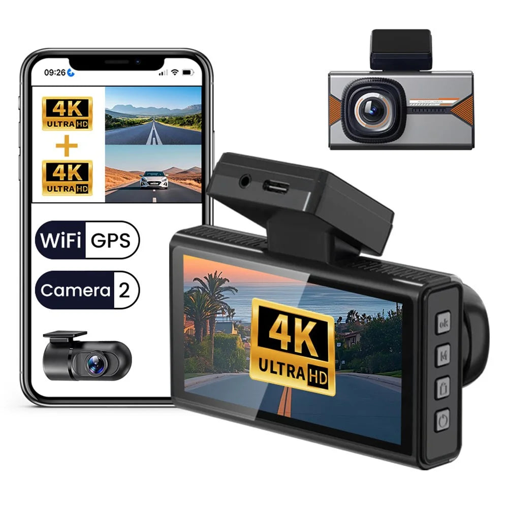 H006 Front 4K + Rear 4K Dash Camera 3 Inch IPS Screen WiFi GPS Car DVR Parking Monitor - Black+Silver - 2