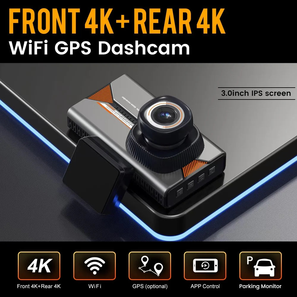 H006 Front 4K + Rear 4K Dash Camera 3 Inch IPS Screen WiFi GPS Car DVR Parking Monitor - Black+Silver - 3