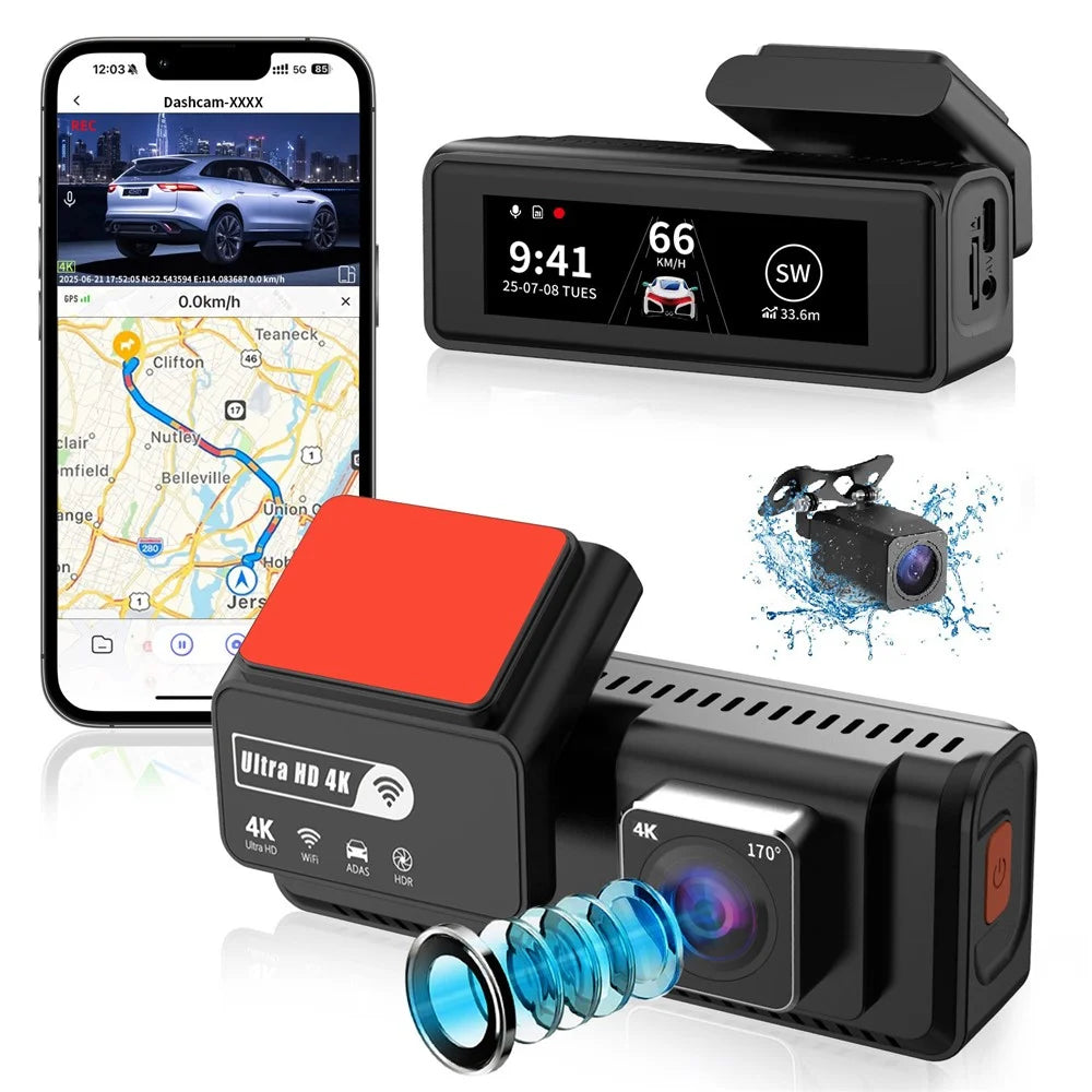 K17 Dual 4K Dash Cam Front and Rear Camera HDR Night Vision ADAS GPS Tracking 24H Parking Monitor Car DVR - Black - 1