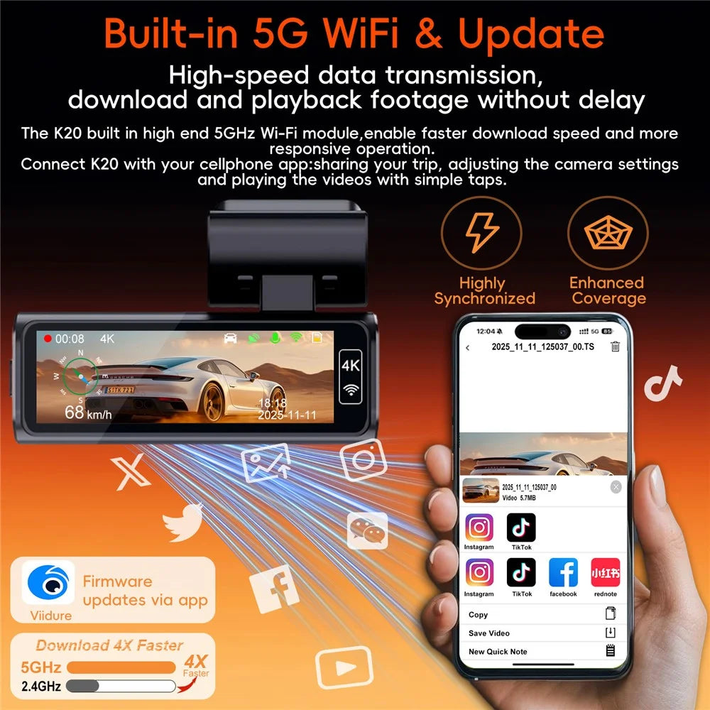 K19 4K Dash Cam ADAS Front Rear Dual Camera GPS 5G WiFi Night Vision Loop Recording Dash Camera Car DVR - Black - 3