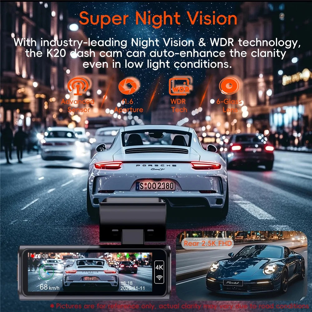 K19 4K Dash Cam ADAS Front Rear Dual Camera GPS 5G WiFi Night Vision Loop Recording Dash Camera Car DVR - Black - 5