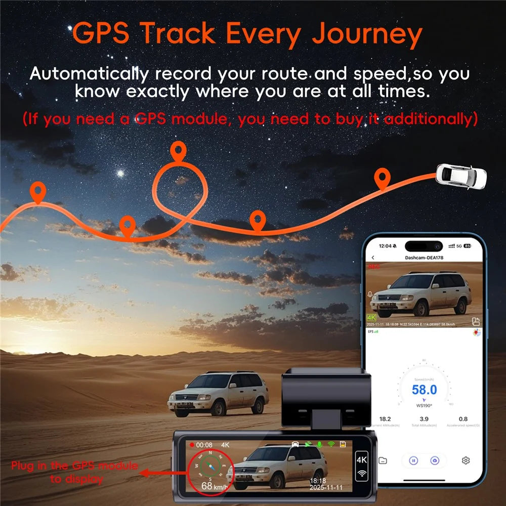 K19 4K Dash Cam ADAS Front Rear Dual Camera GPS 5G WiFi Night Vision Loop Recording Dash Camera Car DVR - Black - 6