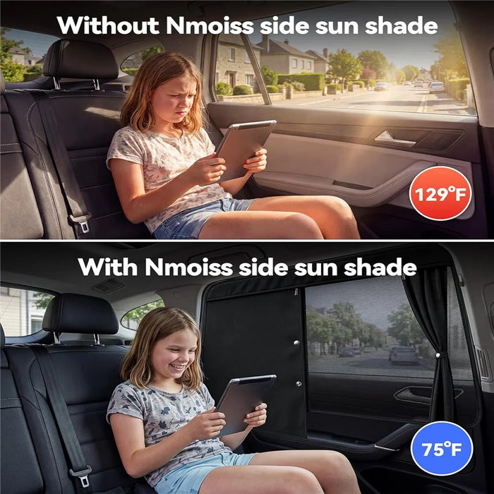 NMOISS M Size Magnetic Car Side Window Sunshade Zipper Suction Cup Design UV Protection Privacy Curtain - Black - 3