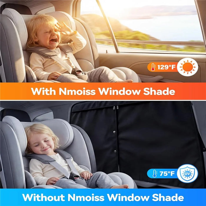 NMOISS M Size Magnetic Car Side Window Sunshade Zipper Suction Cup Design UV Protection Privacy Curtain - Black - 4