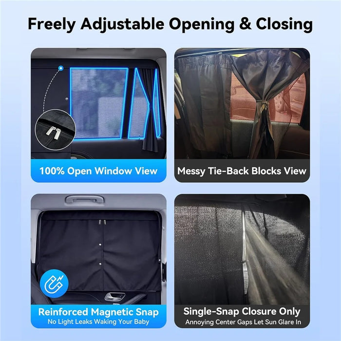 NMOISS M Size Magnetic Car Side Window Sunshade Zipper Suction Cup Design UV Protection Privacy Curtain - Black - 6