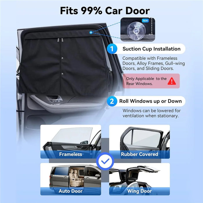 NMOISS M Size Magnetic Car Side Window Sunshade Zipper Suction Cup Design UV Protection Privacy Curtain - Black - 7