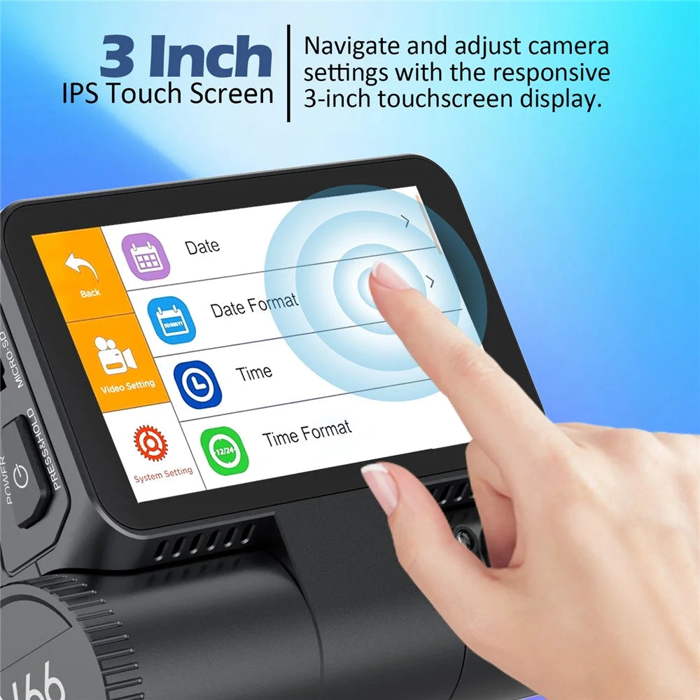 V66 Dash Cam 4K Touch Screen 3-Channel Front Cabin Rear Camera 5GHz WiFi GPS ADAS Night Vision Car DVR - Black - 2
