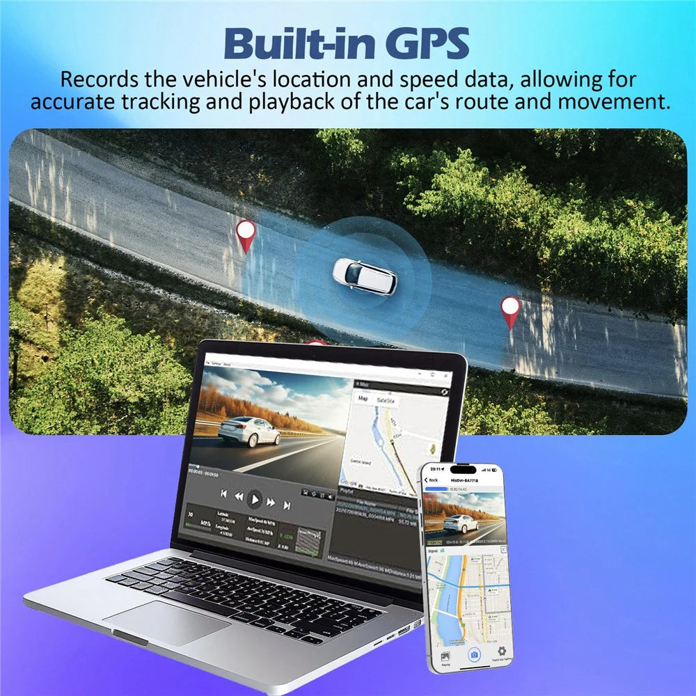 V66 Dash Cam 4K Touch Screen 3-Channel Front Cabin Rear Camera 5GHz WiFi GPS ADAS Night Vision Car DVR - Black - 5