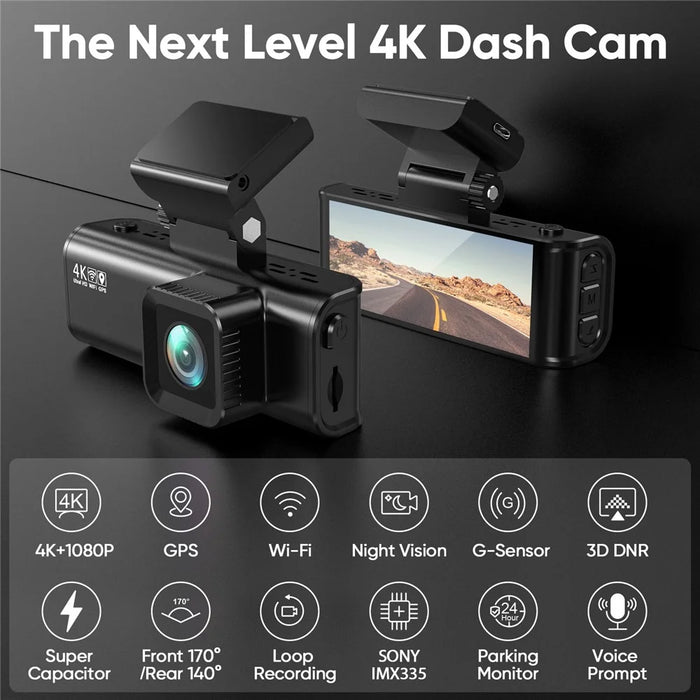 V56 4K 1080P Dash Cam Front Rear Camera GPS 5GHz WiFi Night Vision Parking Monitor Car DVR - Black - 5