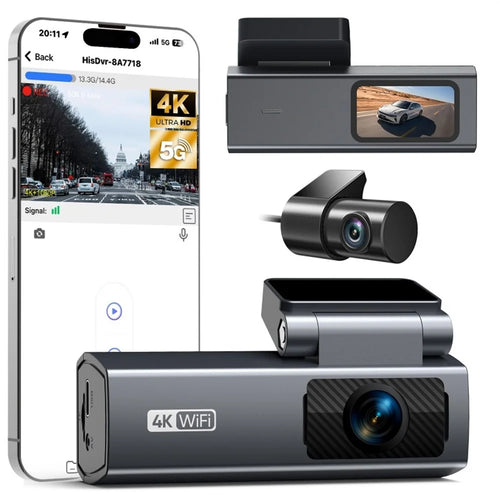 V69 4K 1080P Dash Cam Front Rear Dual Camera Night Vision GPS Track Parking Monitor WiFi Car DVR - Grey - 1