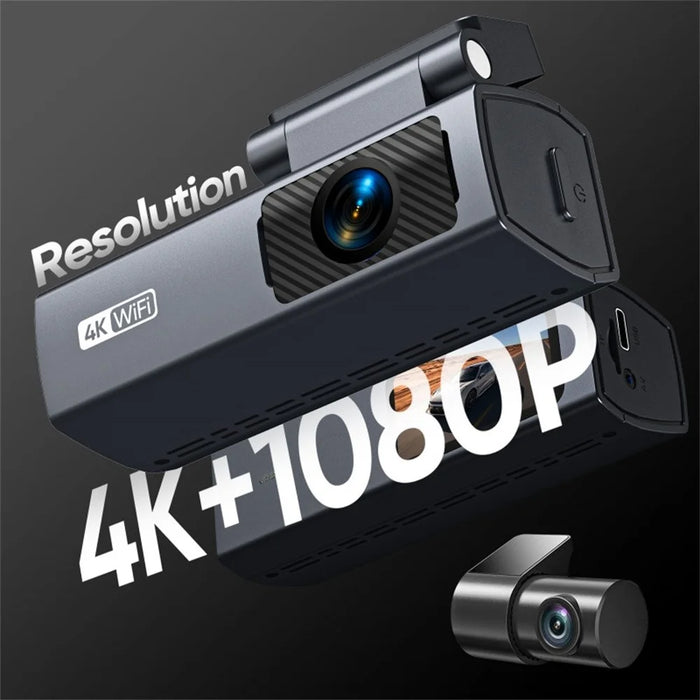 V69 4K 1080P Dash Cam Front Rear Dual Camera Night Vision GPS Track Parking Monitor WiFi Car DVR - Grey - 2