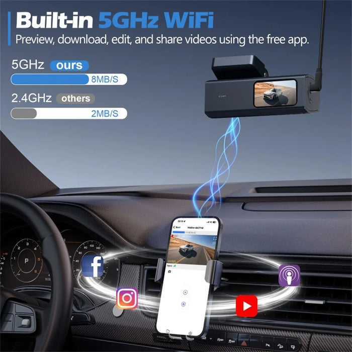 V69 4K 1080P Dash Cam Front Rear Dual Camera Night Vision GPS Track Parking Monitor WiFi Car DVR - Grey - 4