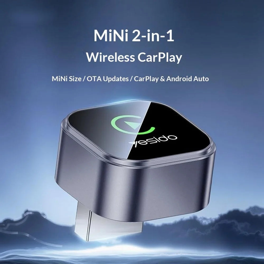 YESIDO KM31 Wireless CarPlay Android Auto 2 in 1 Mini Size OTA Updates Adapter - Black - 5