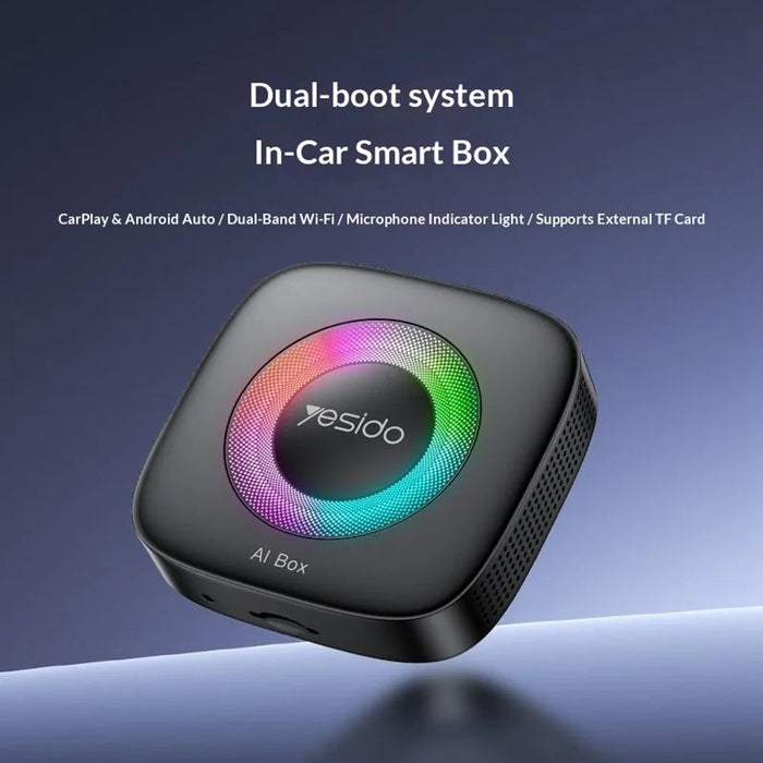 YESIDO KM33 Wireless CarPlay Android Auto AI Box 3 in 1 Dual Band WiFi Bluetooth-compatible 5.0 with RGB Light - Black - 2