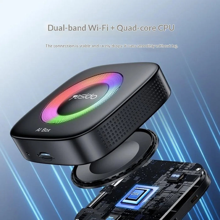 YESIDO KM33 Wireless CarPlay Android Auto AI Box 3 in 1 Dual Band WiFi Bluetooth-compatible 5.0 with RGB Light - Black - 4