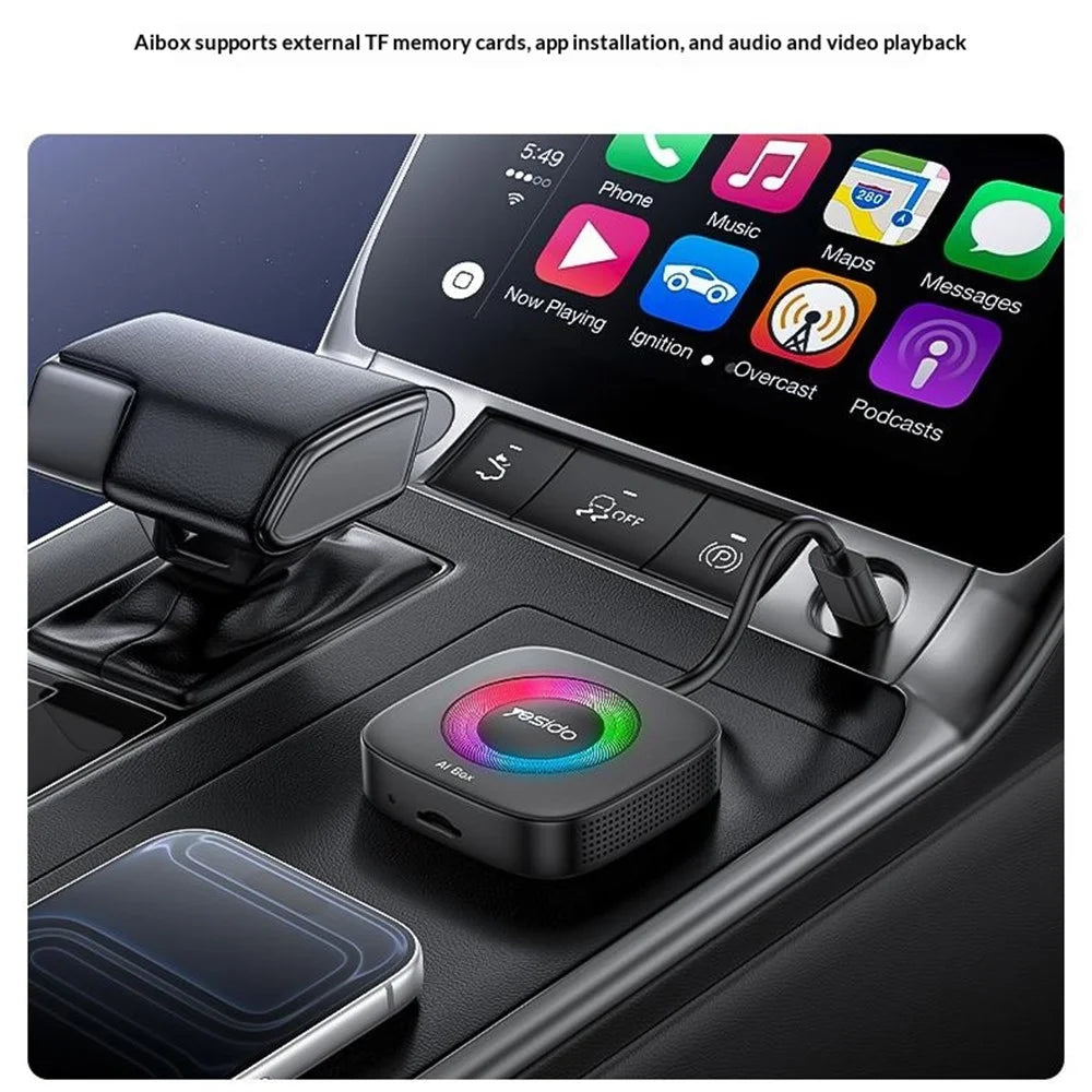 YESIDO KM33 Wireless CarPlay Android Auto AI Box 3 in 1 Dual Band WiFi Bluetooth-compatible 5.0 with RGB Light - Black - 6