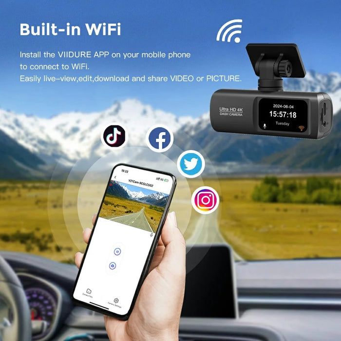 D191 MAX 4K Front + 1080P Rear Dual Lens Dash Camera Wide Angle Night Vision WiFi Car Recorder - Black - 5