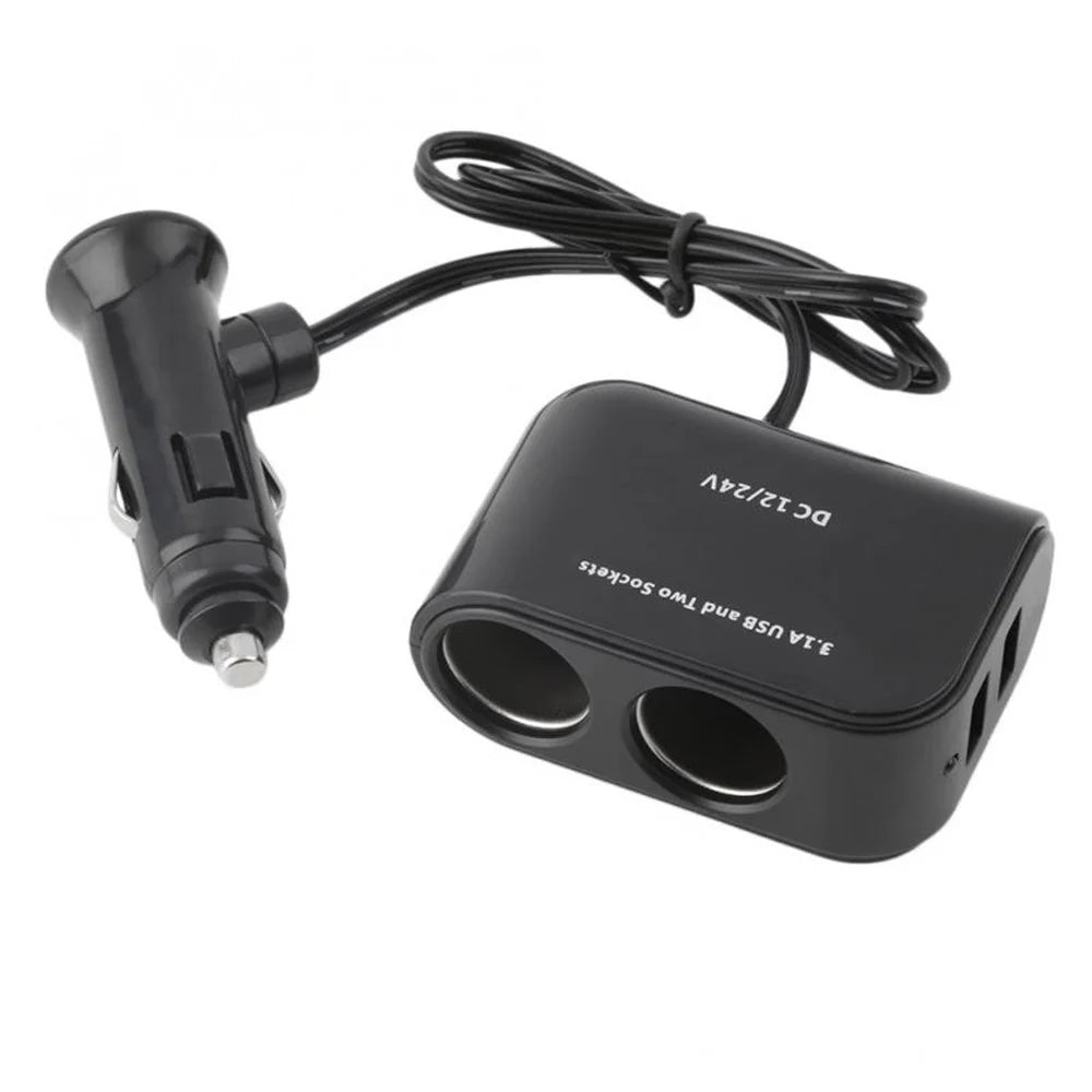 WF-102 PDA Power Supply Cigarette Lighter Adapter 12V/24V 2 Sockets Cigarette Lighter Splitter with 2 USB Ports for Car - 1
