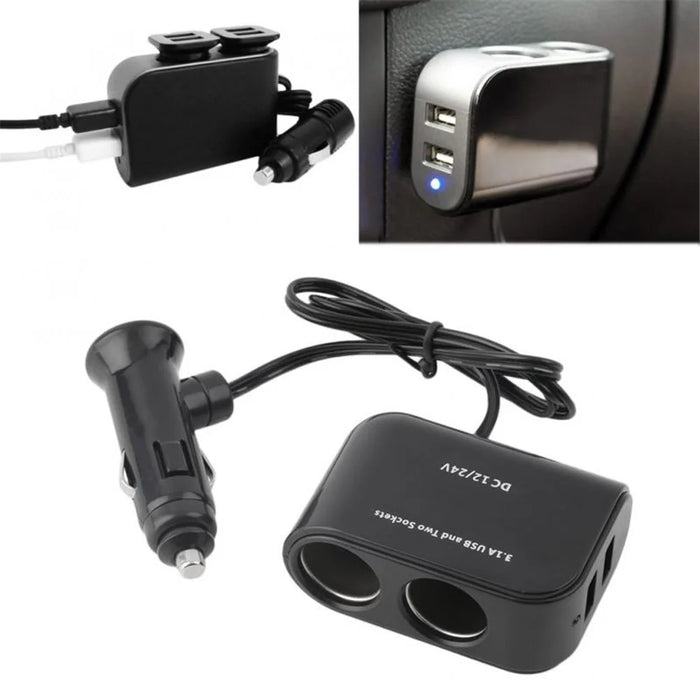 WF-102 PDA Power Supply Cigarette Lighter Adapter 12V/24V 2 Sockets Cigarette Lighter Splitter with 2 USB Ports for Car - 7