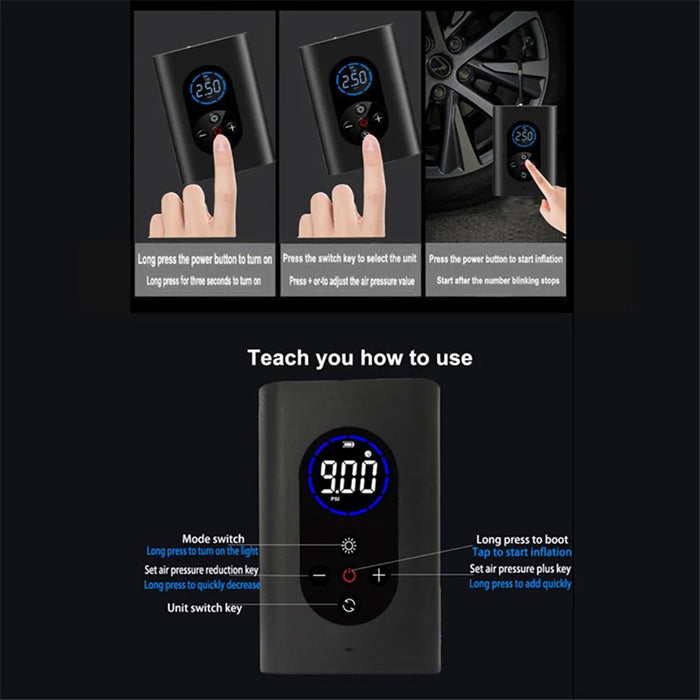 M8 Small Portable Multi-functional Smart Wireless Inflator Car Bicycle Tire Electric Car Pump Motorcycle Inflatable Pump - 4