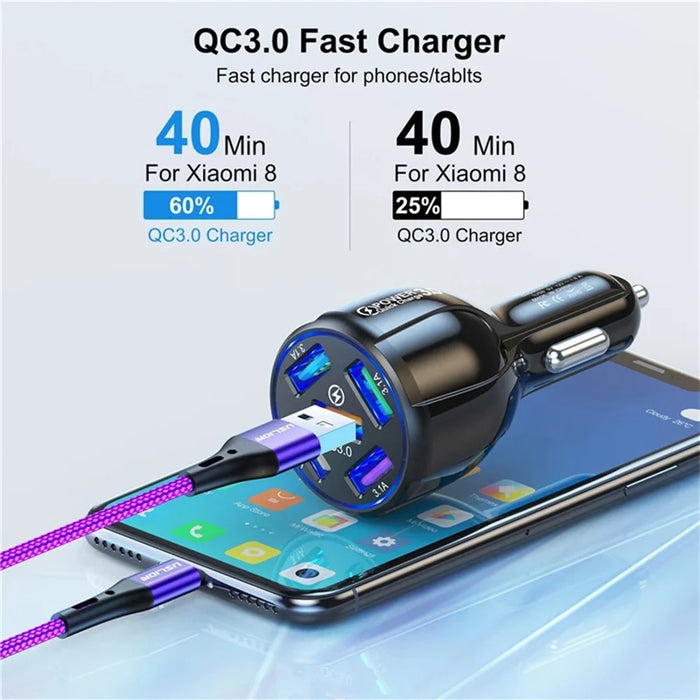 BK-359 Five Charging Ports Car Charger QC 3.0 USB Fast Car Charging Power Adapter - Black - 4