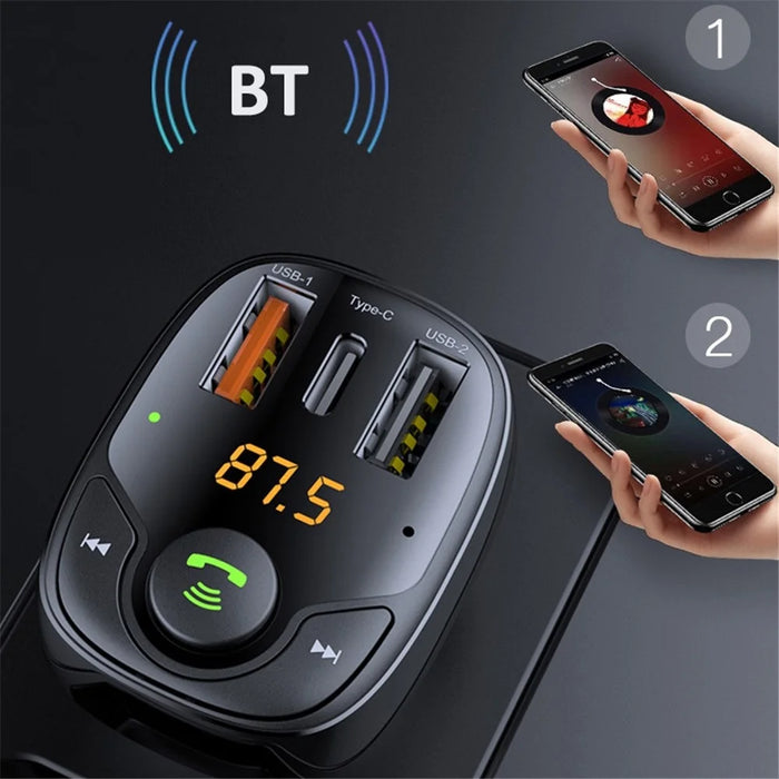 LOHEE S-15PD QC PD 3-Port Bluetooth-compatible Calls Fast Charging Car Charger Bluetooth-compatible Music Player Cigarette Lighter Adapter - Black - 2