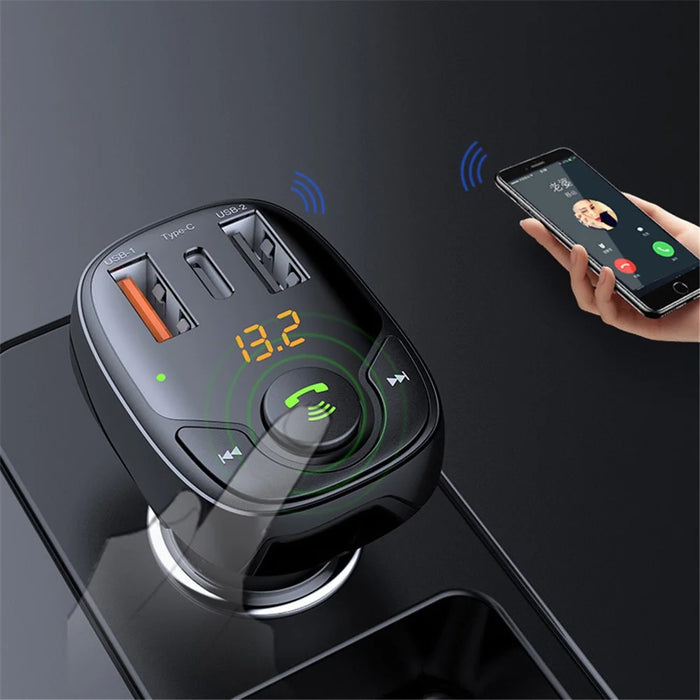 LOHEE S-15PD QC PD 3-Port Bluetooth-compatible Calls Fast Charging Car Charger Bluetooth-compatible Music Player Cigarette Lighter Adapter - Black - 3