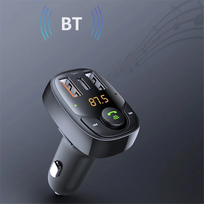 LOHEE S-15PD QC PD 3-Port Bluetooth-compatible Calls Fast Charging Car Charger Bluetooth-compatible Music Player Cigarette Lighter Adapter - Black - 4