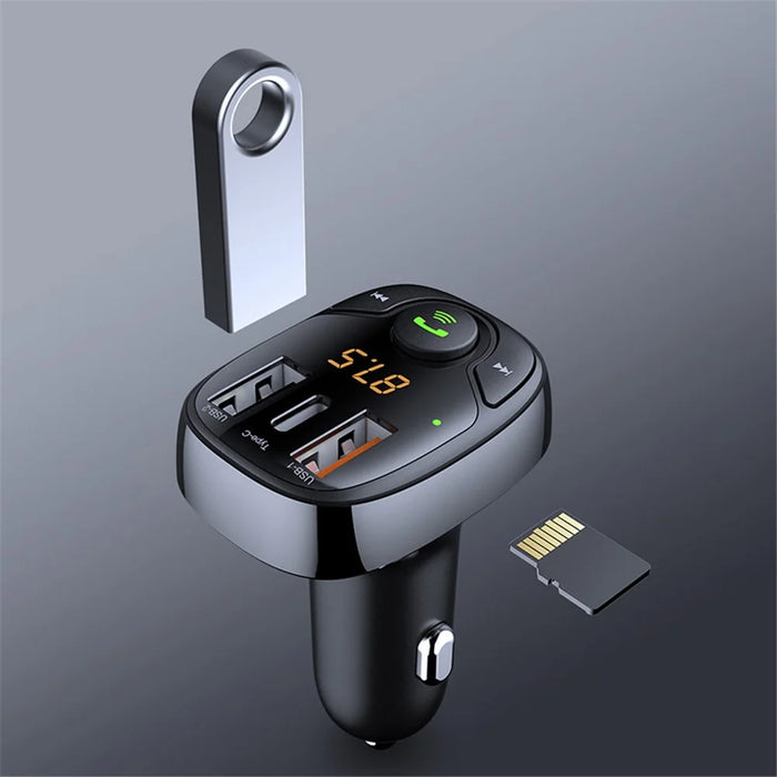 LOHEE S-15PD QC PD 3-Port Bluetooth-compatible Calls Fast Charging Car Charger Bluetooth-compatible Music Player Cigarette Lighter Adapter - Black - 7