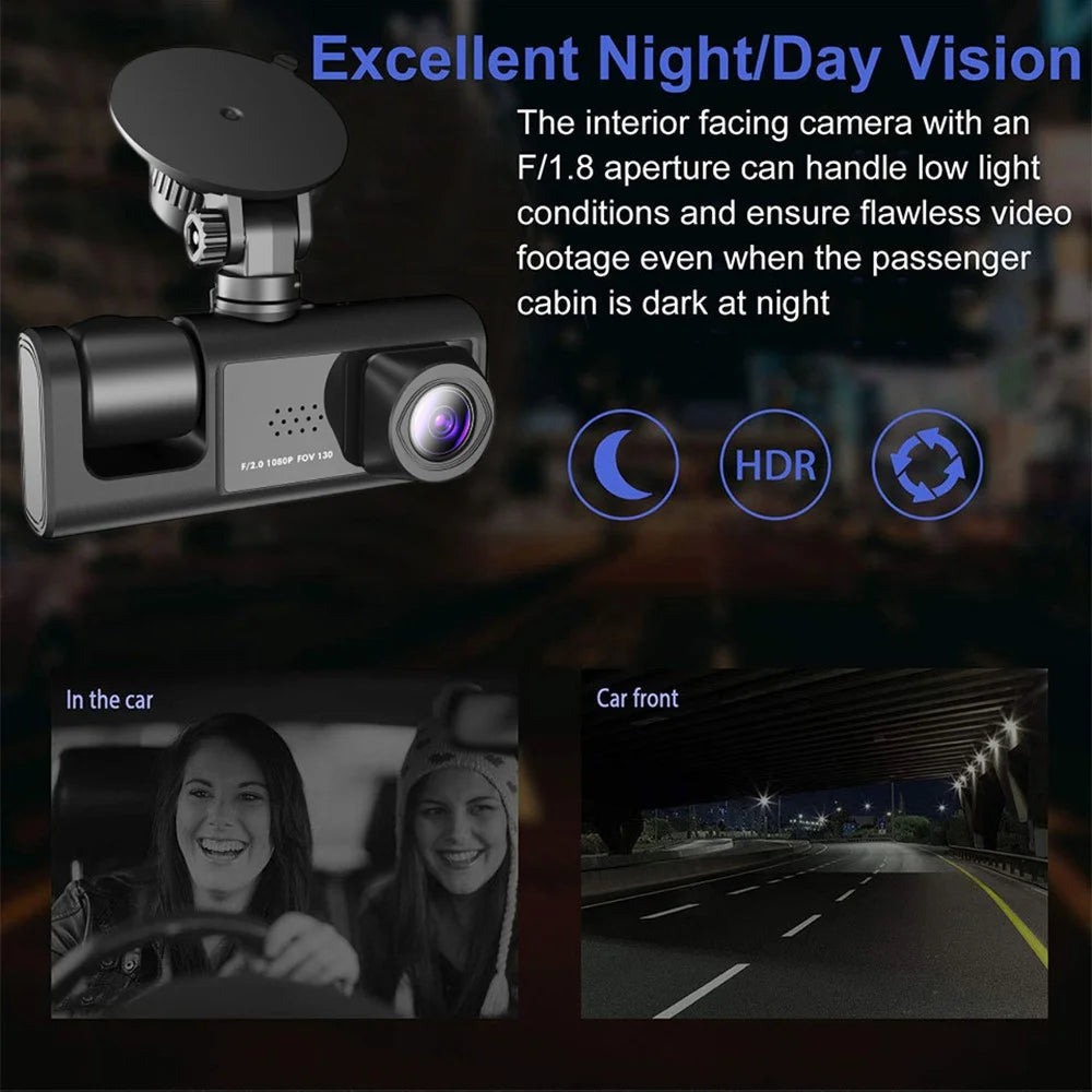 C309 2.0" IPS Screen 3-Lens Car Dash Cam Full HD 1080P Car Video Recorder 130-Degree Wide Angle Car Recorder - 6