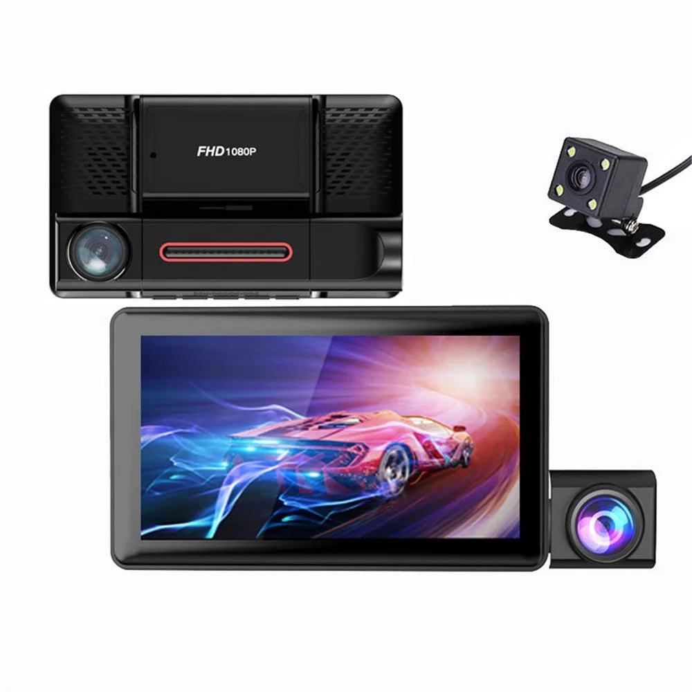H208 4" IPS Screen 2.5D 3-Lens Car Dash Cam Full HD 1080P Car Video Recorder 120-Degree Wide Angle Car Recorder - 1