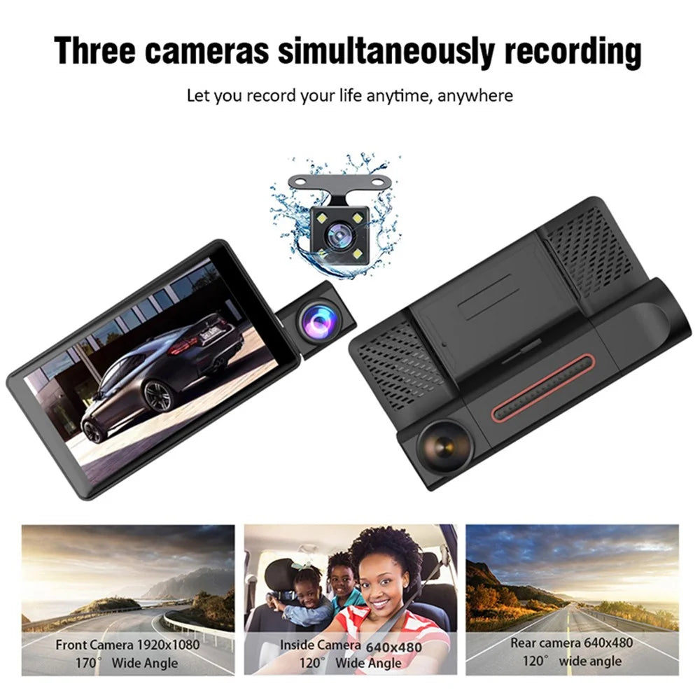 H208 4" IPS Screen 2.5D 3-Lens Car Dash Cam Full HD 1080P Car Video Recorder 120-Degree Wide Angle Car Recorder - 6