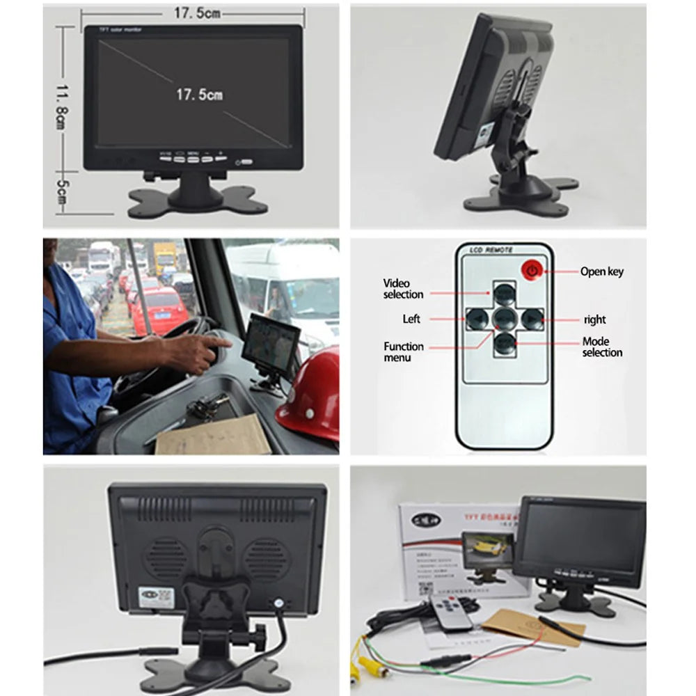 Vehicle Backup Camera for Car Parking Rearview 7-inch Monitor Reverse Camera, Dual AV Input DC with Cigarette Lighter - 7