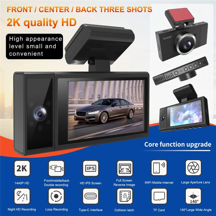 X12 Magnetic Mount Car Dash Camera 1080P+720P+720P 3-Shots Car Recorder - 6