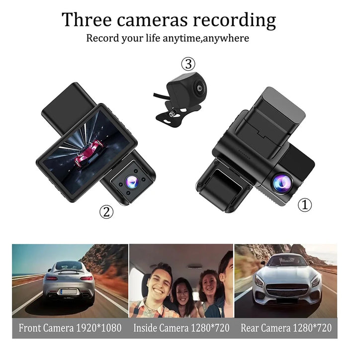 JX606 WiFi Car DVR Dash Cam 1080P HD Parking Monitoring Loop Recording 3 Cameras Driving Recorder - 3