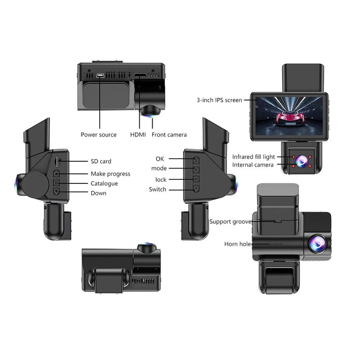 JX606 WiFi Car DVR Dash Cam 1080P HD Parking Monitoring Loop Recording 3 Cameras Driving Recorder - 5