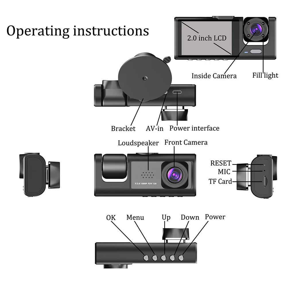 Y16 Car DVR Dash Cam 1080P HD Parking Monitoring 3 Cameras Vehicle Driving Recorder - 6