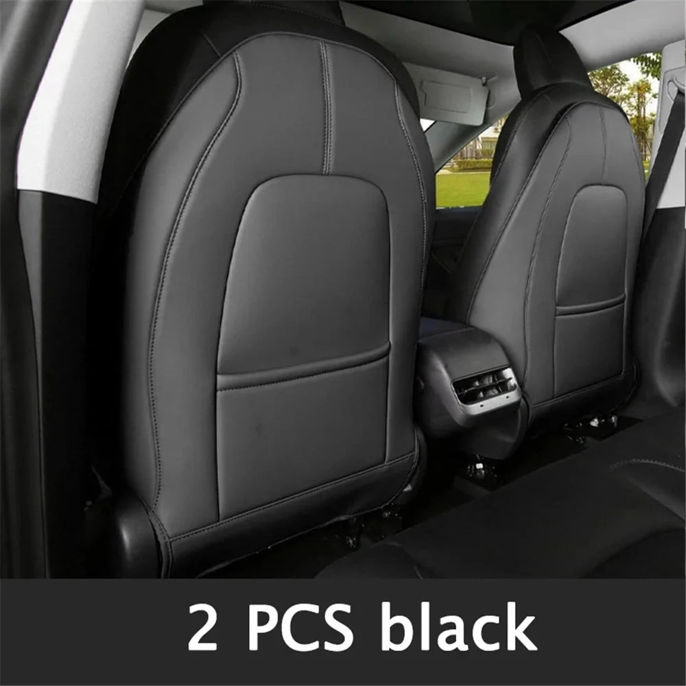 1 Pair Car Seat Cover Cushion Protection Mat Fit for Tesla Model 3/Y Anti-dust Premium Leather Car Seat Back Protector - Black - 2