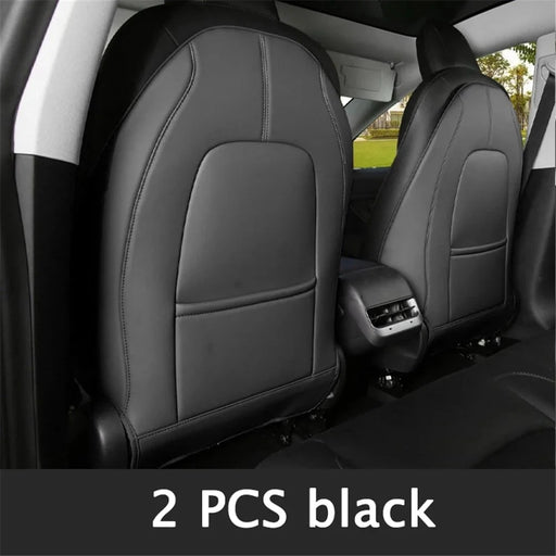 1 Pair Car Seat Cover Cushion Protection Mat Fit for Tesla Model 3/Y Anti-dust Premium Leather Car Seat Back Protector - Black - 2