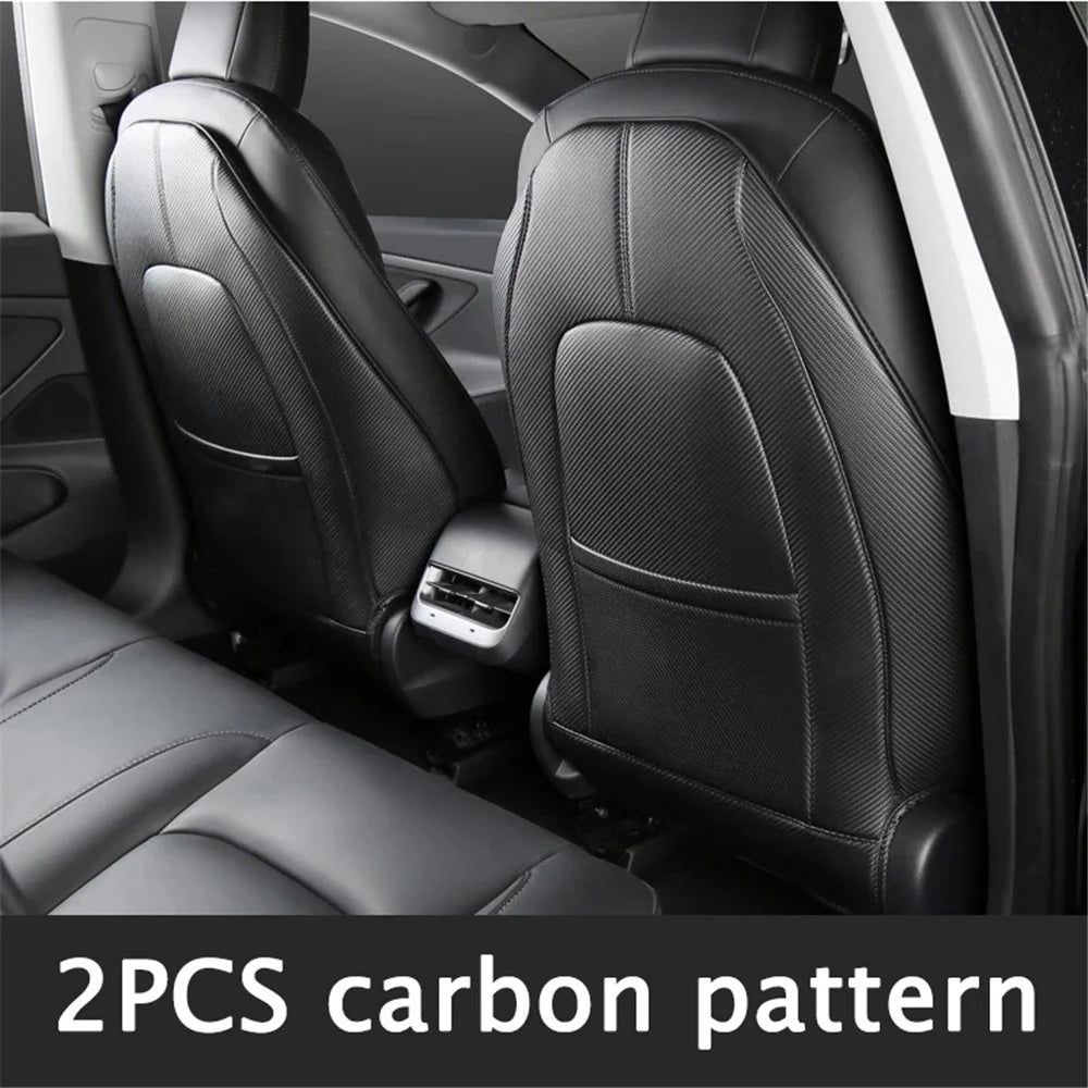 1 Pair Car Seat Cover Cushion Protection Mat Fit for Tesla Model 3/Y Anti-dust Premium Leather Car Seat Back Protector - Black - 3